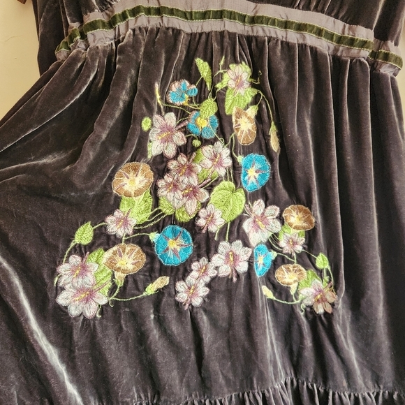 Johnny Was Mini Knee Length Elegant Dress Velour Velvet Silk Blend Gray Small S - Picture 6 of 13